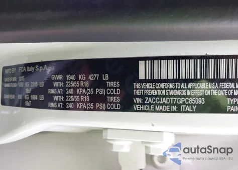 2016 Jeep Renegade Limited from USA, damaged, VIN ZACCJADT7GPC85093